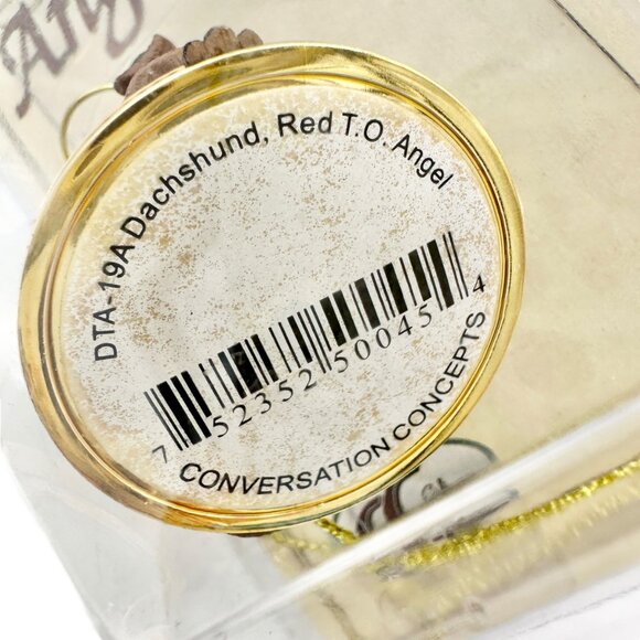 Basset Hound Angel Ornament Handcrafted Brown Dog with Gold Wings and Halo - Picture 5 of 5